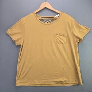 Moral Society Top 2X Mustard Yellow Strappy Back Pocket Tee Short Sleeve Plus